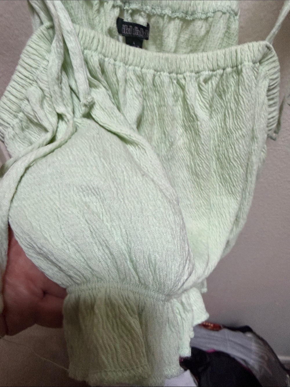 wild fable Pale Green Tie-Shoulder Ruffle Crop Top - Picture 3 of 4